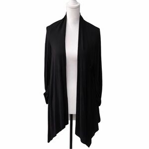 Vivienne Tam Chic Black Open Front Cardigan Waterfall Drape Layer Designer S/M